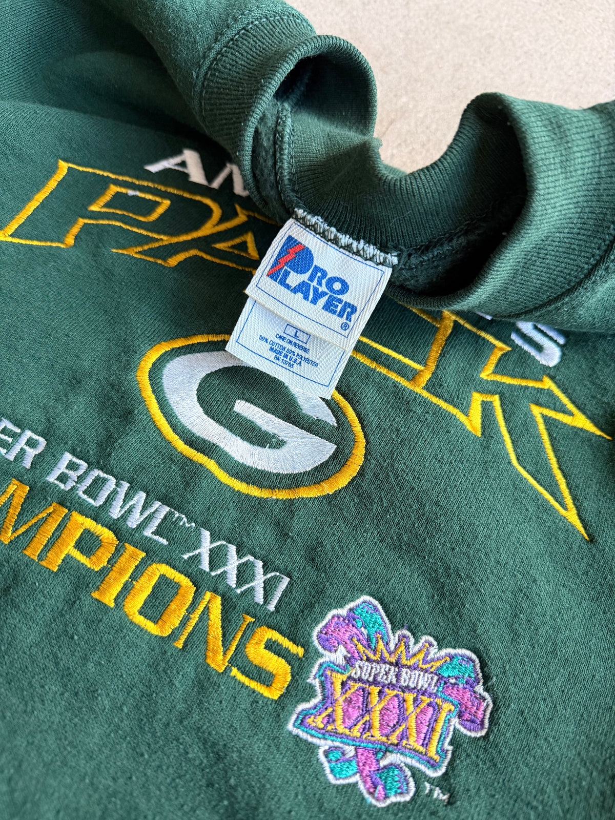Vintage Packers Super Bowl 31 Champions Embroidered Crewneck - L