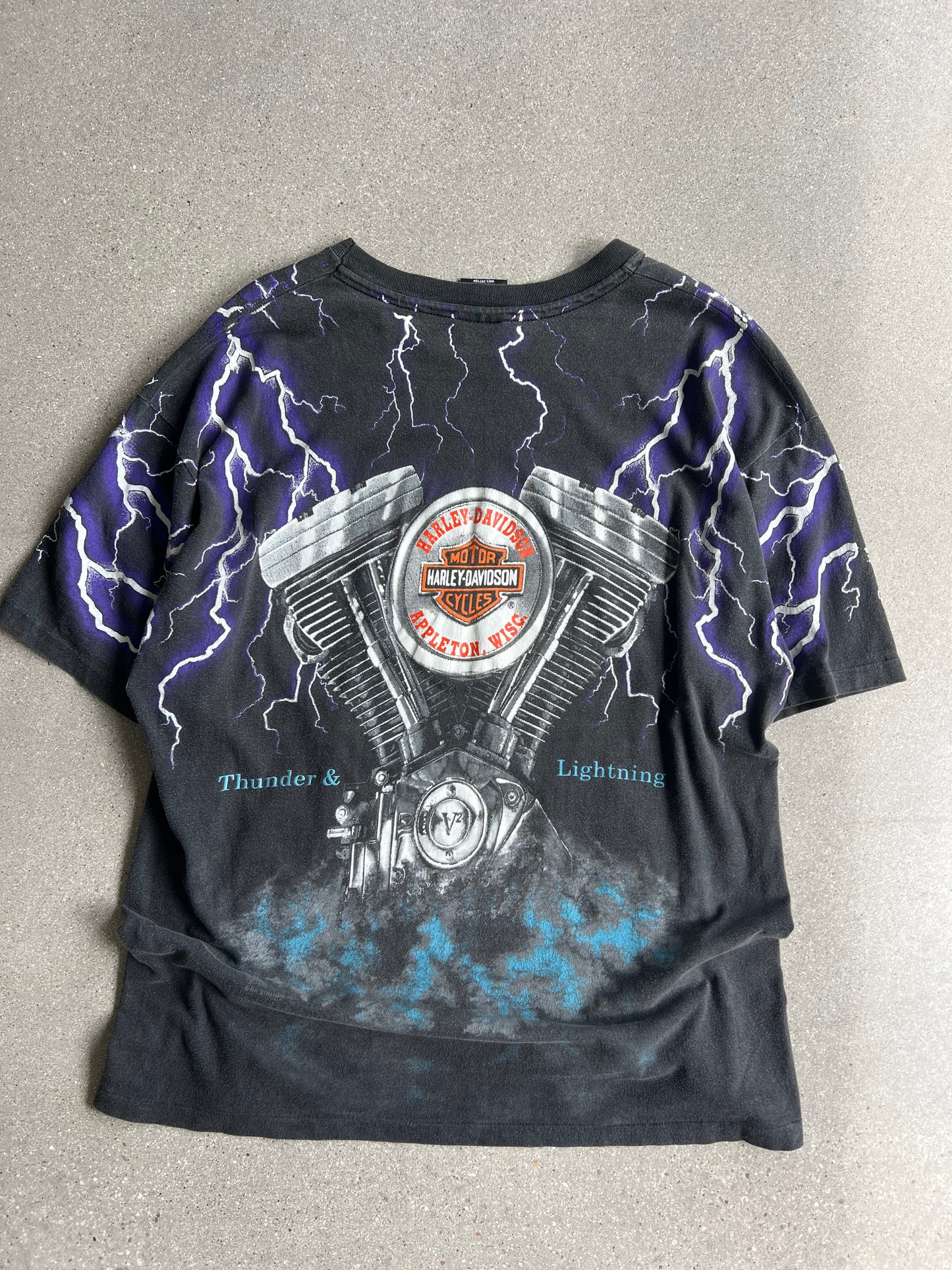 Vintage Harley Thunder and Lightning AOP Tee - XL
