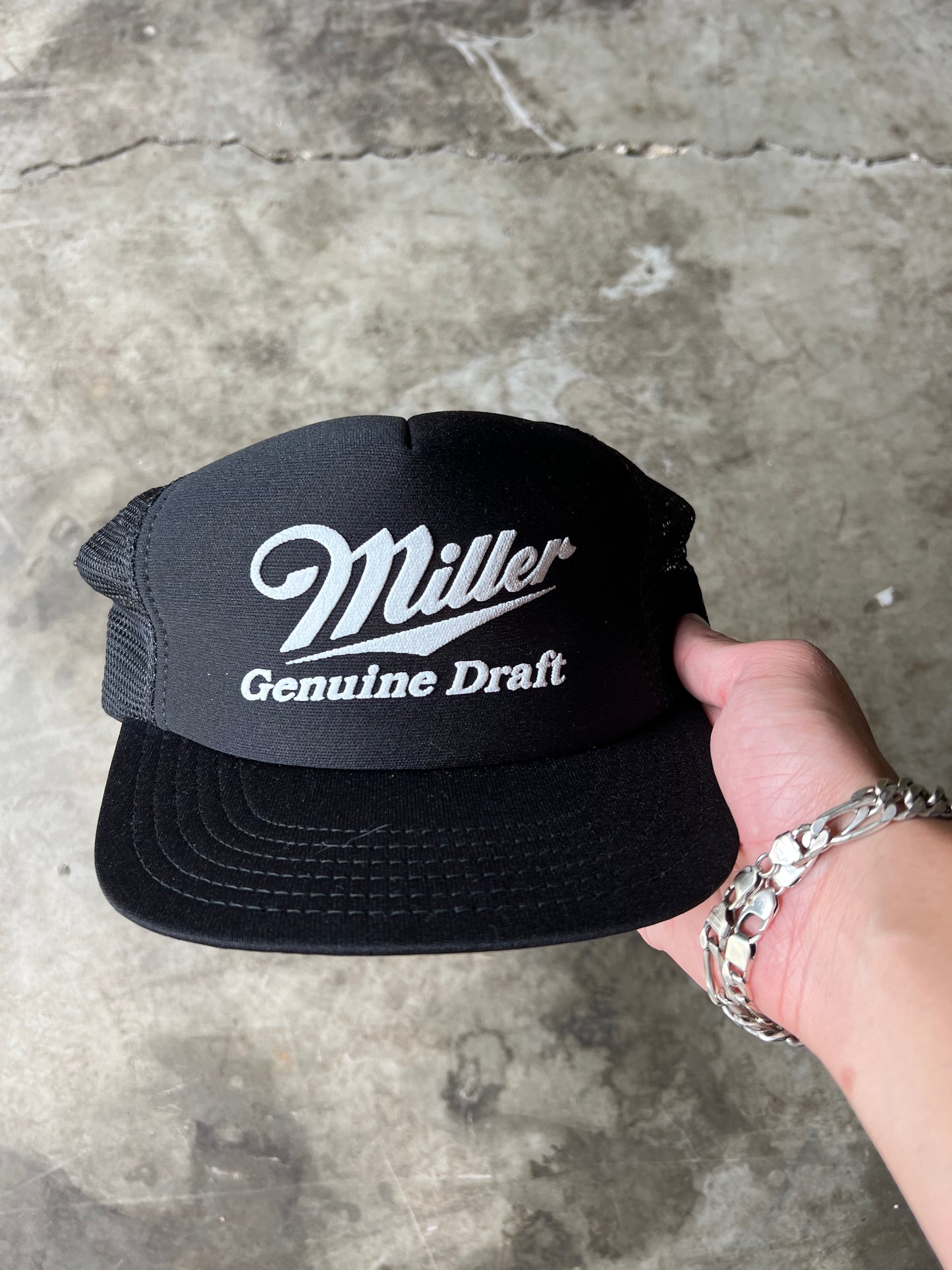Vintage Black Miller Genuine Draft Trucker Hat