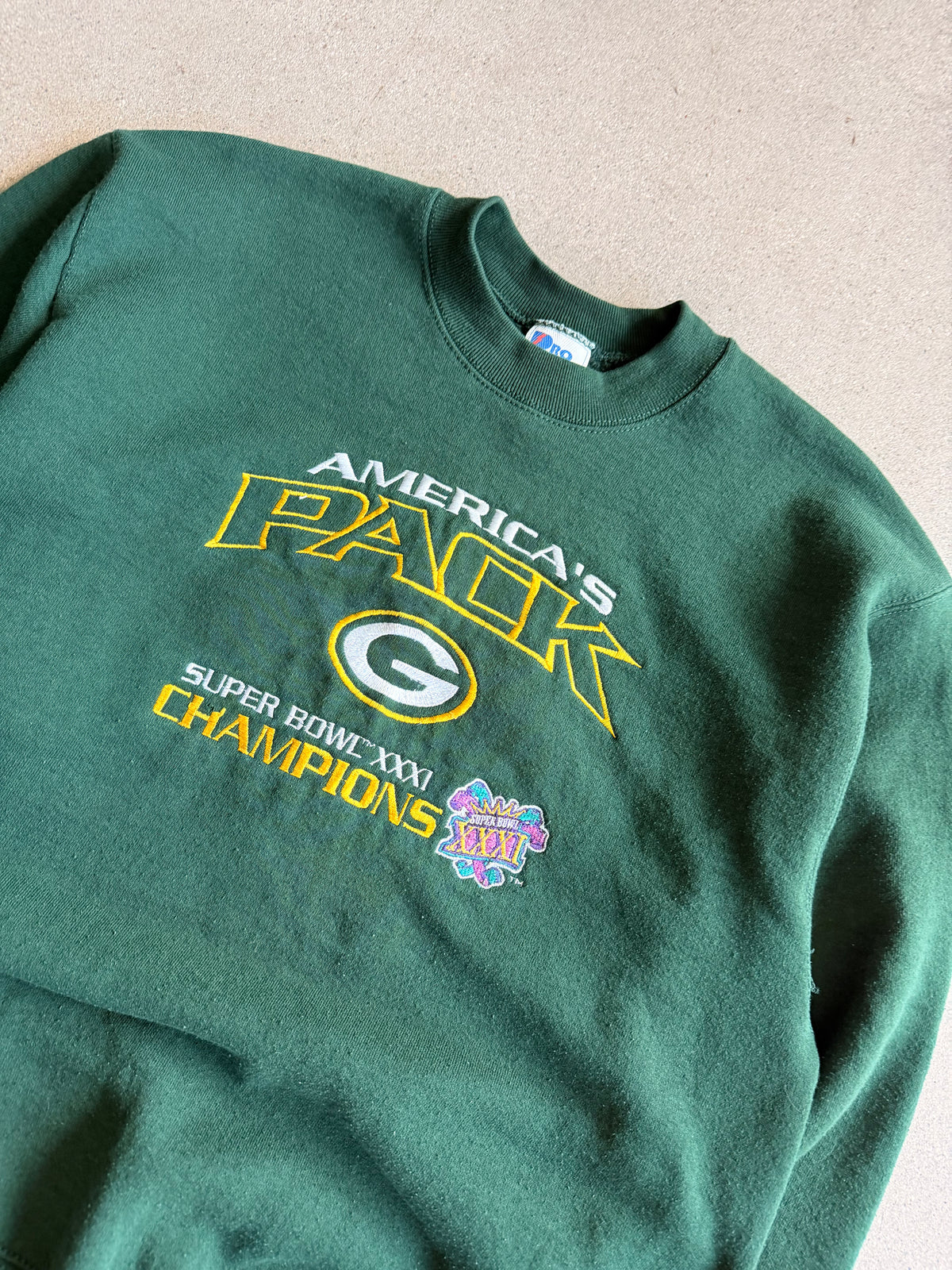 Vintage Packers Super Bowl 31 Champions Embroidered Crewneck - L