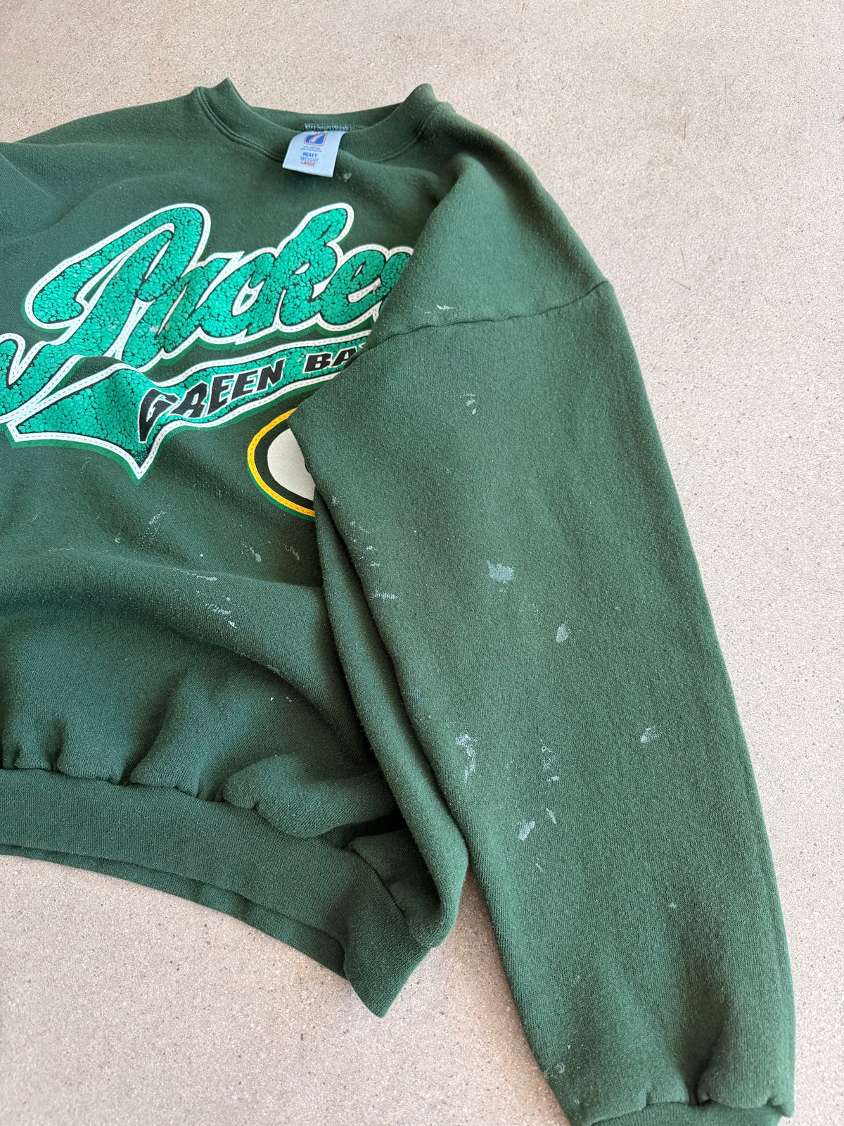 Vintage Thrashed Paint Stained Packer Crewneck - L