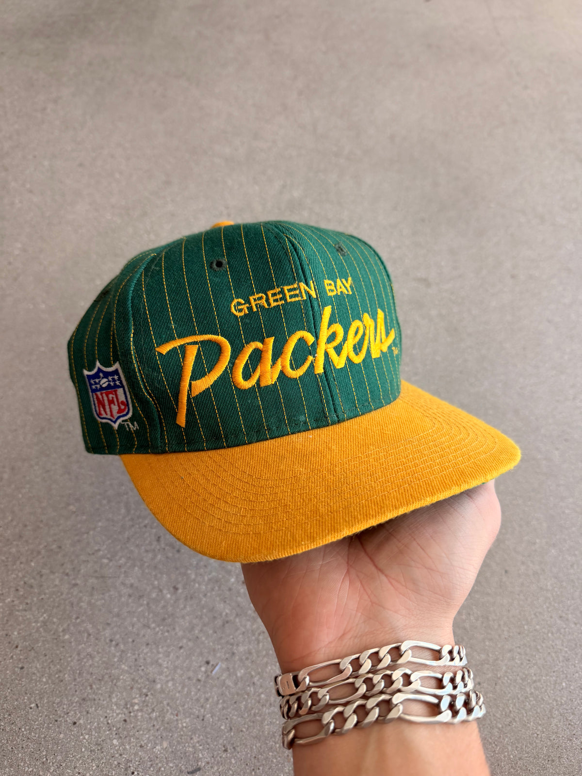 Vintage Packers Sports Specalties Pinstripe Script Snapback Hat