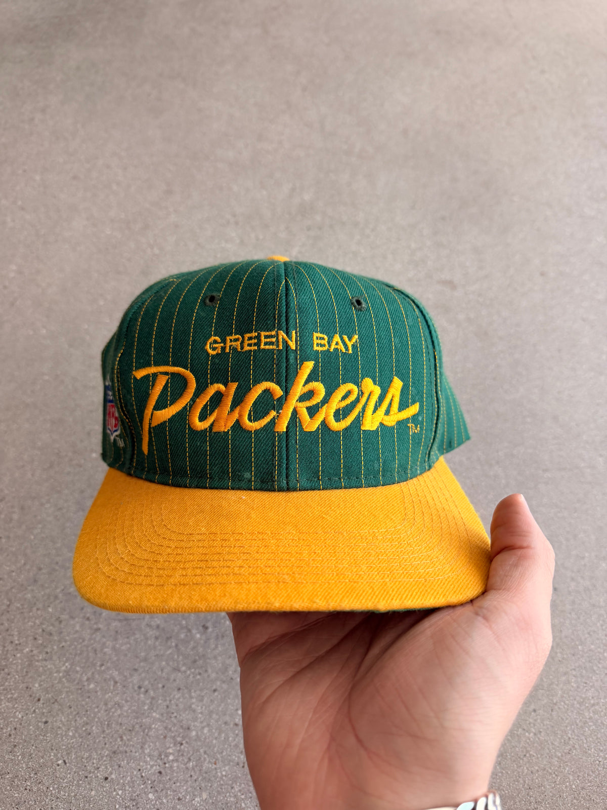 Vintage Packers Sports Specalties Pinstripe Script Snapback Hat