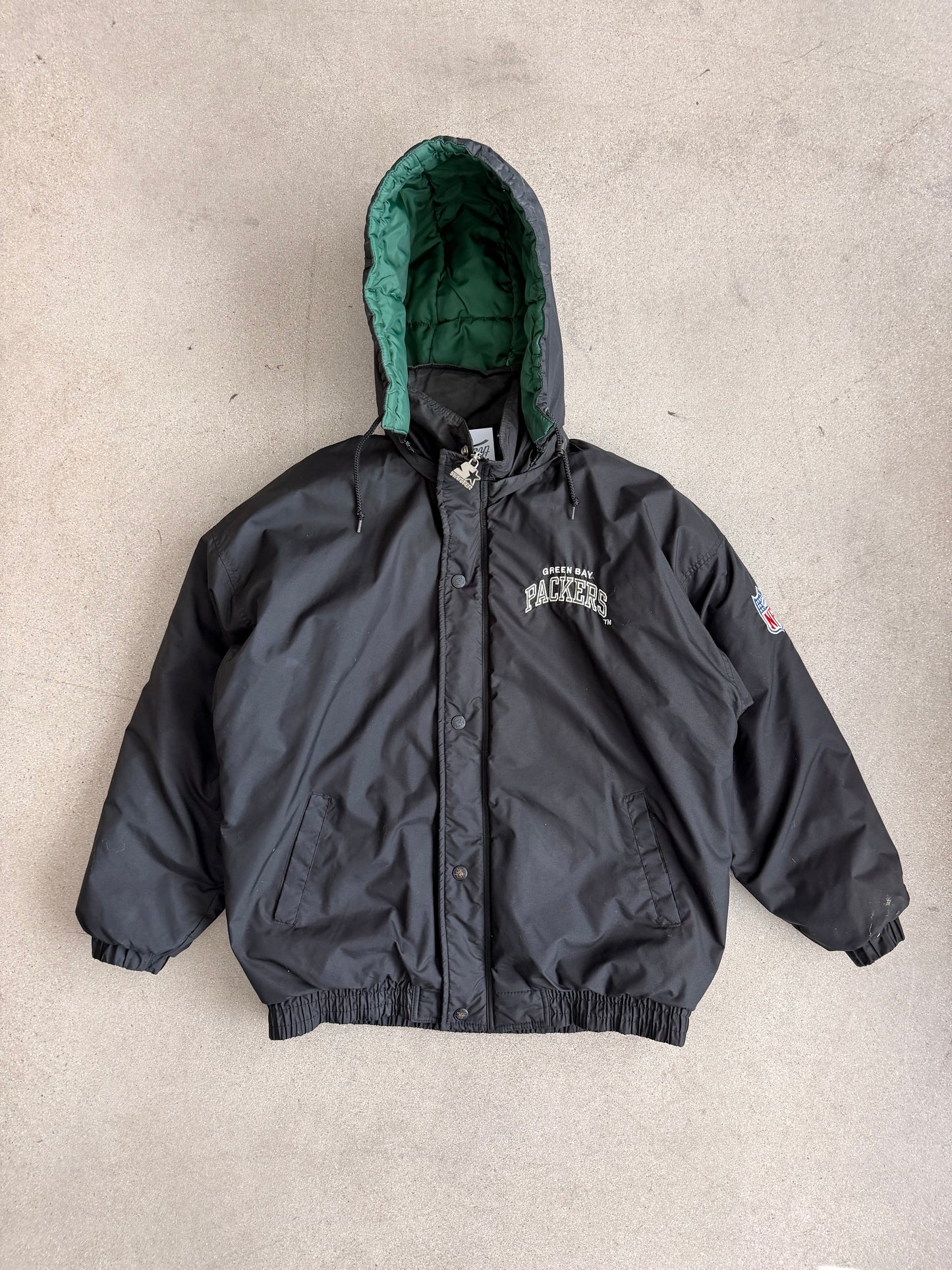 Vintage Packers Black Starter Puffer Jacket - L