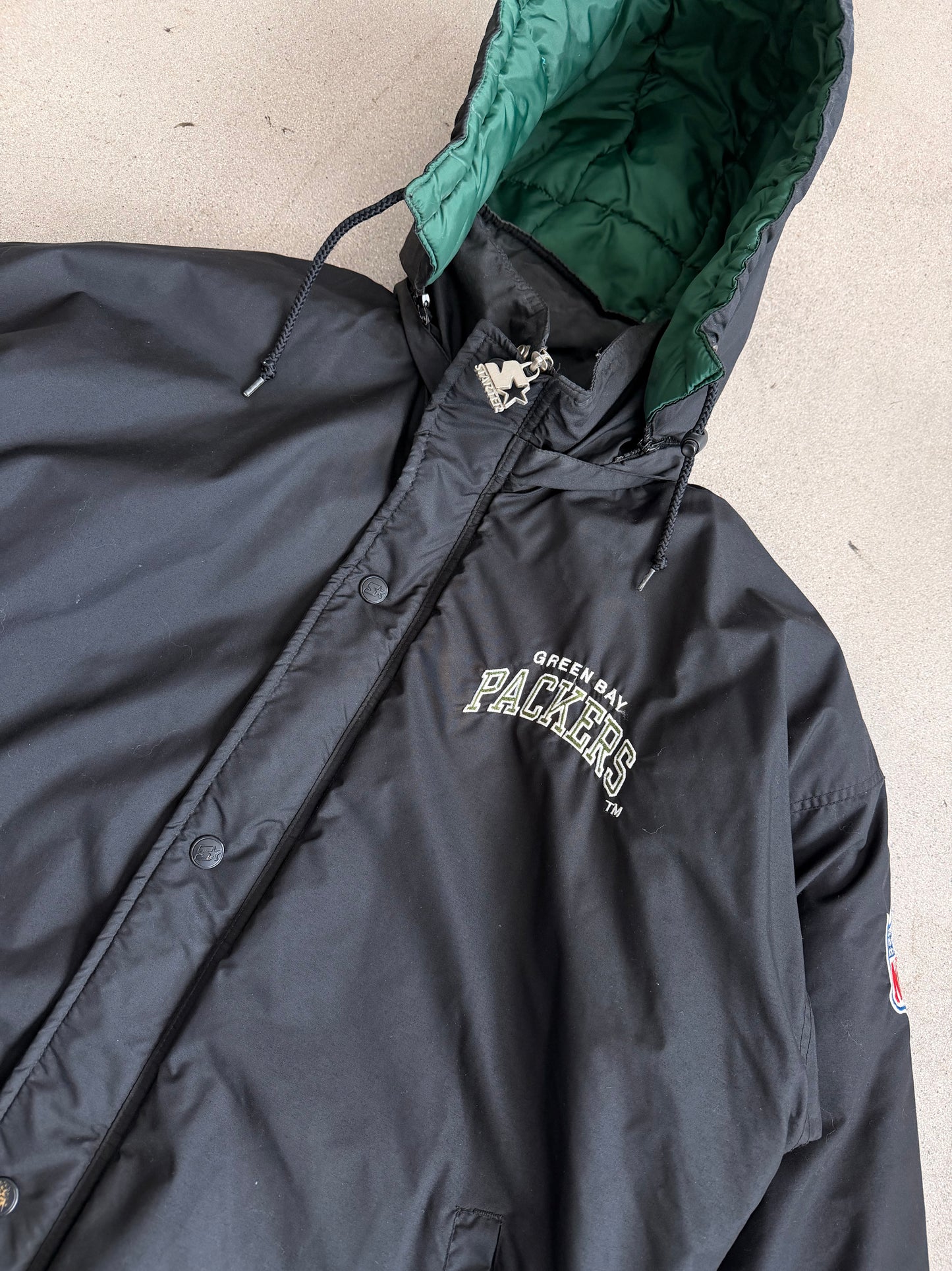 Vintage Packers Black Starter Puffer Jacket - L