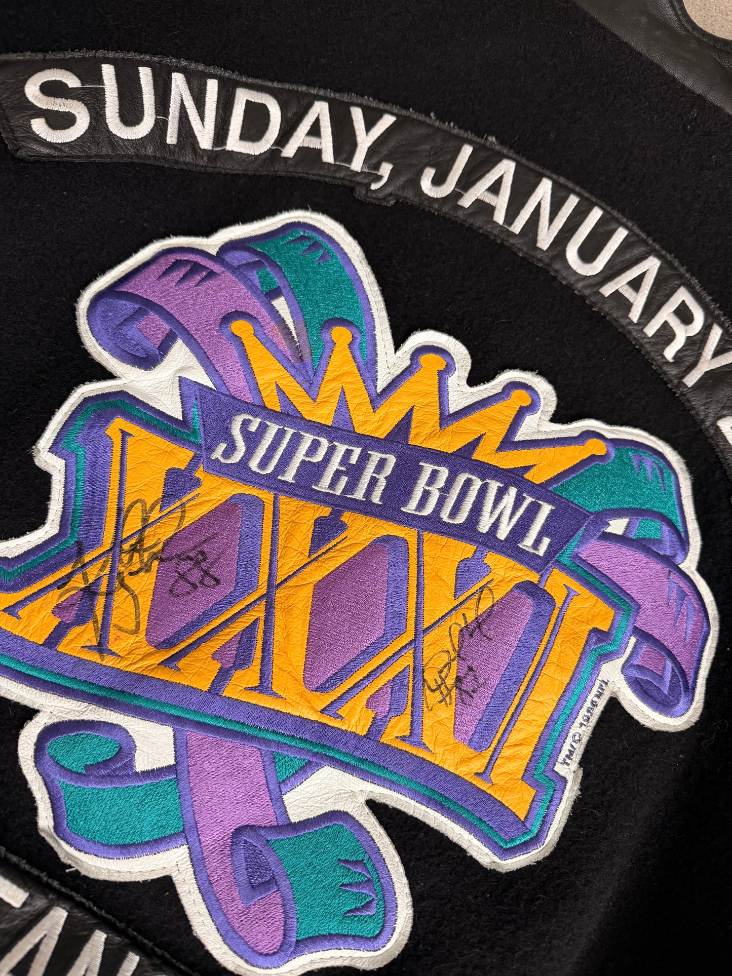 Vintage 1996 Packers Superbowl 31 Victory Letterman Jacket Signed By Keith Jackson and Desmond Howard - M