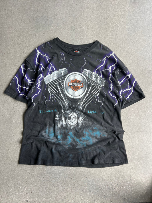 Vintage Harley Thunder and Lightning AOP Tee - XL