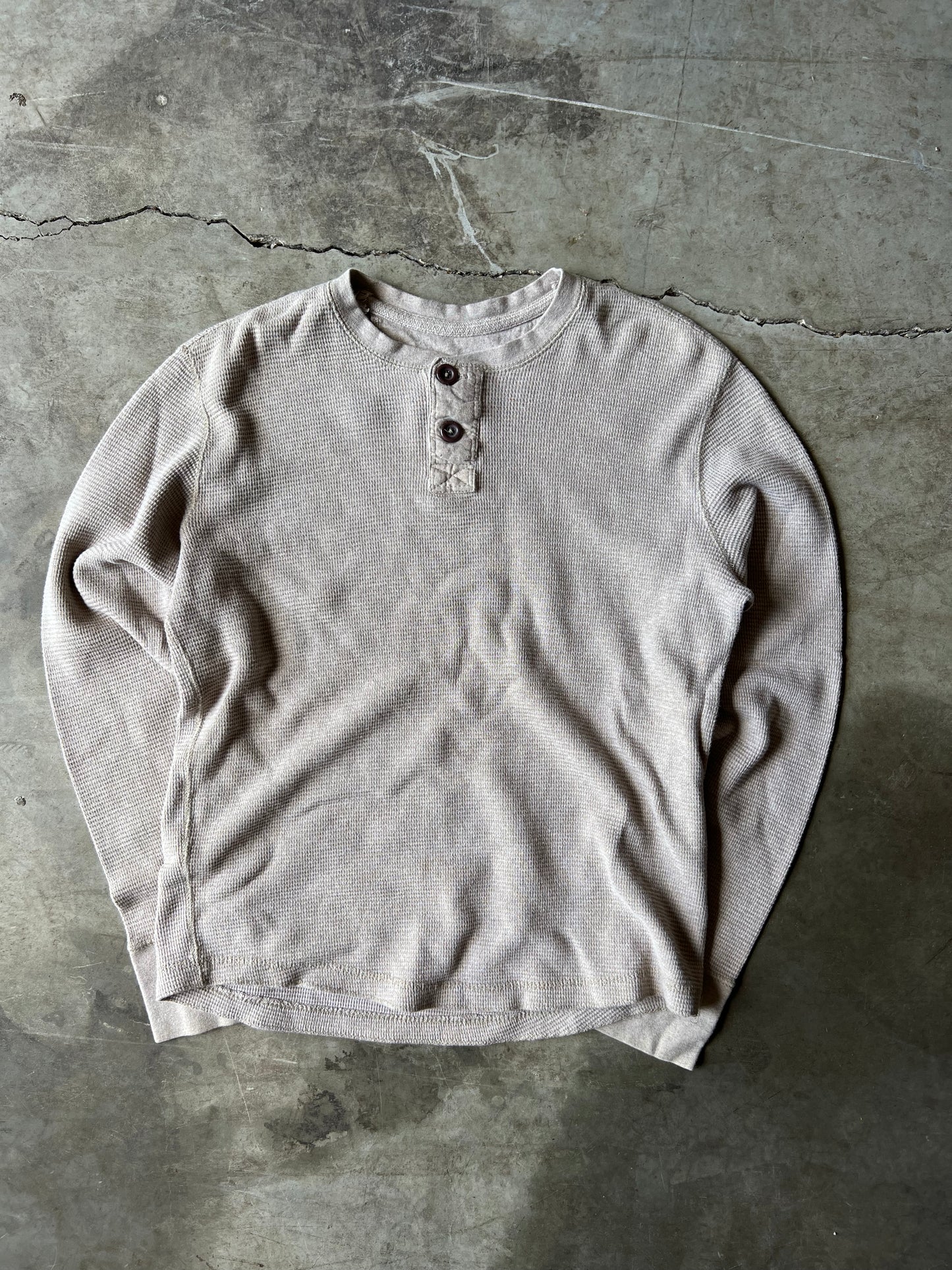 Vintage Tan Thermal Long Sleeve Shirt - L
