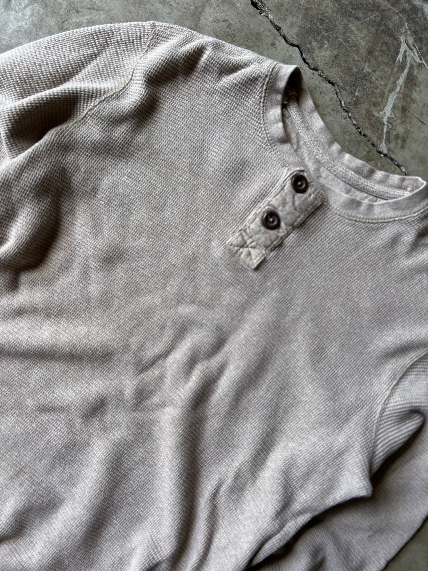 Vintage Tan Thermal Long Sleeve Shirt - L