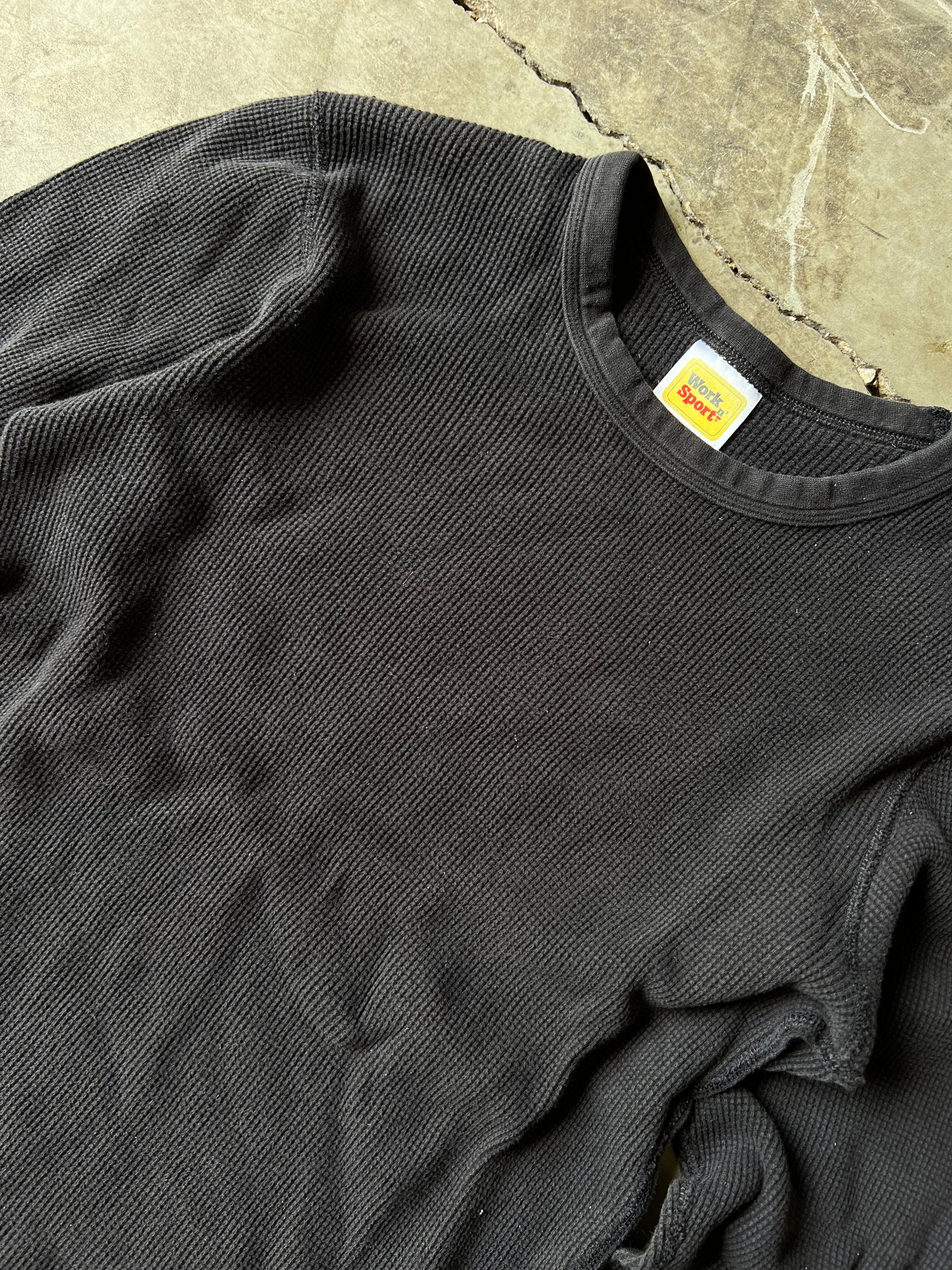 Vintage Black Thermal Long Sleeve Shirt - M